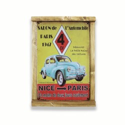 Rustik Ahşap Çerçeveli Vintage Metal Pano Nice Paris 20x30 - T-BEK