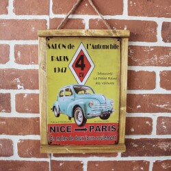 Rustik Ahşap Çerçeveli Vintage Metal Pano Nice Paris 20x30 - T-BEK (1)
