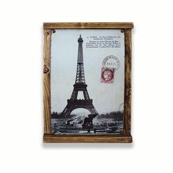 Rustik Ahşap Çerçeveli Vintage Metal Pano Paris Mail 20x30 - Thumbnail