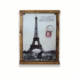 Rustik Ahşap Çerçeveli Vintage Metal Pano Paris Mail 20x30 - T-BEK