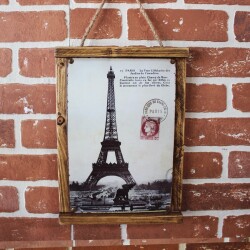 Rustik Ahşap Çerçeveli Vintage Metal Pano Paris Mail 20x30 - T-BEK (1)