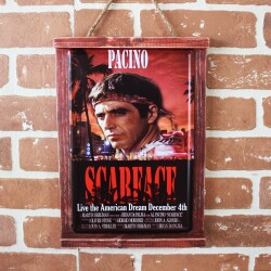 Rustik Ahşap Çerçeveli Vintage Metal Pano Scarface 20x30 - T-BEK (1)