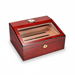 Sedir Ağacı Camlı Puro Kutusu Humidor Ceviz 40's - CigarLoong