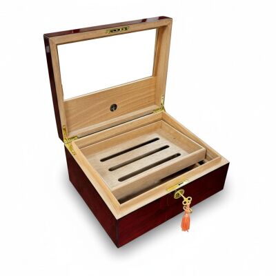 Sedir Ağacı Camlı Puro Kutusu Humidor Ceviz 40's - 3