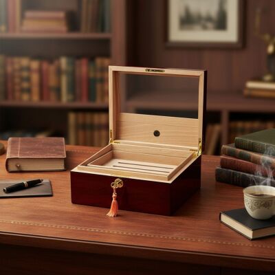 Sedir Ağacı Camlı Puro Kutusu Humidor Ceviz 40's - 5