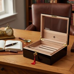 Sedir Ağacı Camlı Puro Kutusu Humidor Maun 40's - 4