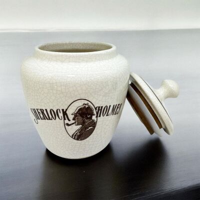 Sherlock Holmes El Yapımı Seramik Pipo Tutun Kavanozu Bej Large - 2