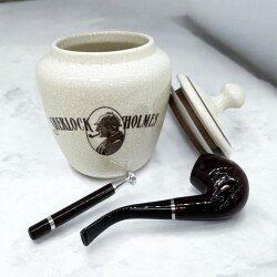 Sherlock Holmes El Yapımı Seramik Pipo Tutun Kavanozu Bej Large - 3