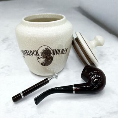 Sherlock Holmes El Yapımı Seramik Pipo Tutun Kavanozu Bej Large - 3