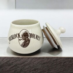 Sherlock Holmes El Yapımı Seramik Pipo Tutun Kavanozu Bej Small - Lubinski İtaly (1)
