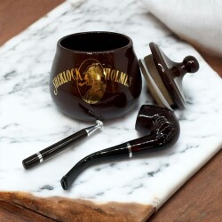 Sherlock Holmes El Yapımı Seramik Pipo Tutun Kavanozu Kahve Small - 3