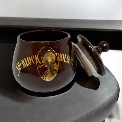 Sherlock Holmes El Yapımı Seramik Pipo Tutun Kavanozu Kahve Small - Lubinski İtaly (1)