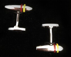SİGLO Sarı Kırmızı Çizgili Model Kol Düğmesi - Thumbnail