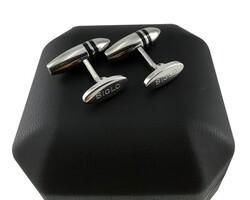 SİGLO Siyah Çizgili Model Kol Düğmesi - Thumbnail