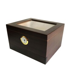 Sikarlan Cedar Camlı Çekmeceli Puro Kutusu Humidor Kahve 40s - SİKARLAN