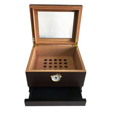 Sikarlan Cedar Camlı Çekmeceli Puro Kutusu Humidor Kahve 40s - 2