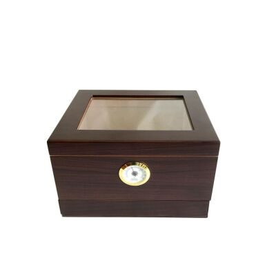 Sikarlan Cedar Camlı Çekmeceli Puro Kutusu Humidor Kahve 40s - 3