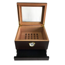 Sikarlan Cedar Camlı Çekmeceli Puro Kutusu Humidor Kahve 40s - SİKARLAN (1)