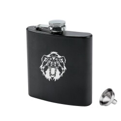 Siyah Paslanmaz Çelik Cep İcki Matarası 6oz 180ml Vahşi Ayı - 1