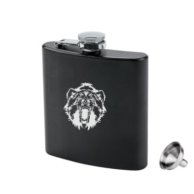 Siyah Paslanmaz Çelik Cep İcki Matarası 6oz 180ml Vahşi Ayı - 1