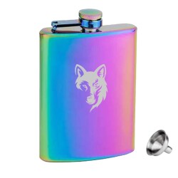 Rainbow Paslanmaz Çelik Cep İcki Matarası 8oz 240ml Kurt - ANGELO