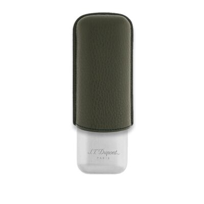 S.T. Dupont Deri Metal Puro Kılıfı Yeşil/Krom 2li (60Ring) - 1