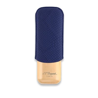 S.T. Dupont Dragon Leather Deri Metal Puro Kılıfı Mavi/Gold 2li (60Ring) - 1