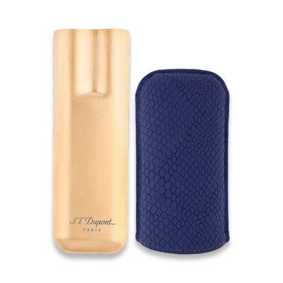 S.T. Dupont Dragon Leather Deri Metal Puro Kılıfı Mavi/Gold 2li (60Ring) - 3