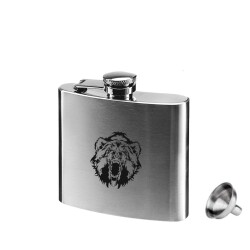 Vahşi Ayı Paslanmaz Çelik Cep İçki Matara Krom 5oz 150ml - ANGELO