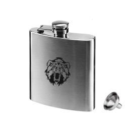 Vahşi Ayı Paslanmaz Çelik Cep İçki Matara Krom 7oz 210ml - ANGELO