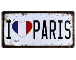 Vintage Metal Plaka I Love Paris 15x30 - T-BEK