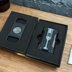 Windproof Rüzgar Geçirmez Puro Çakmak ve Kesici Seti Krom - S.T.Dupont (1)