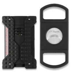 Windproof Rüzgar Geçirmez Puro Çakmak ve Kesici Seti Siyah - 1