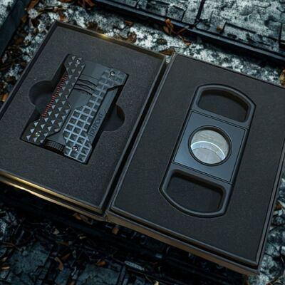 Windproof Rüzgar Geçirmez Puro Çakmak ve Kesici Seti Siyah - 2