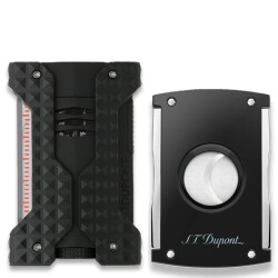 Windproof Rüzgar Geçirmez Puro Çakmak ve S-Cut Kesici Seti Siyah - S.T.Dupont