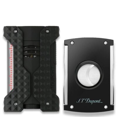 Windproof Rüzgar Geçirmez Puro Çakmak ve S-Cut Kesici Seti Siyah - 1