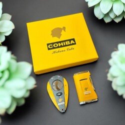 Xikar Cohiba Sarı Kareli Puro Çakmağı ve Kesici Seti - XİKAR (1)